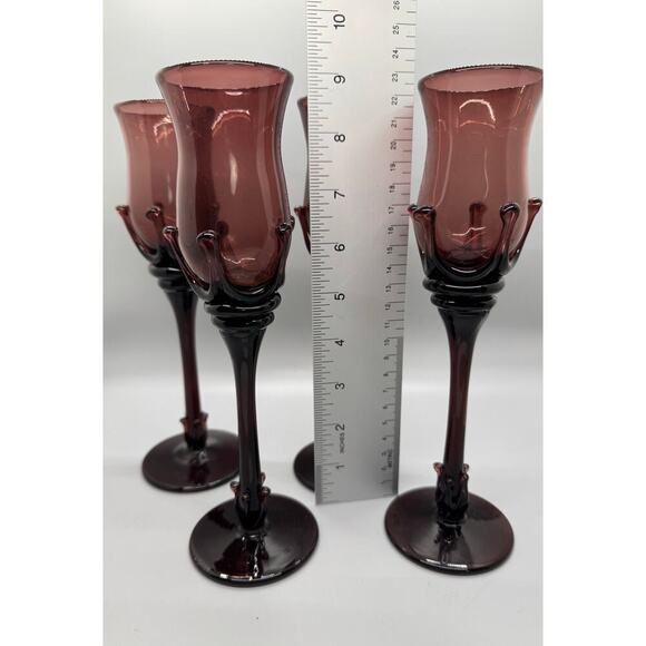 Signed Robert Deeble set of 4 Ruby Hand Blown Glasses Crown base Stunning Set - Picture 5 of 11